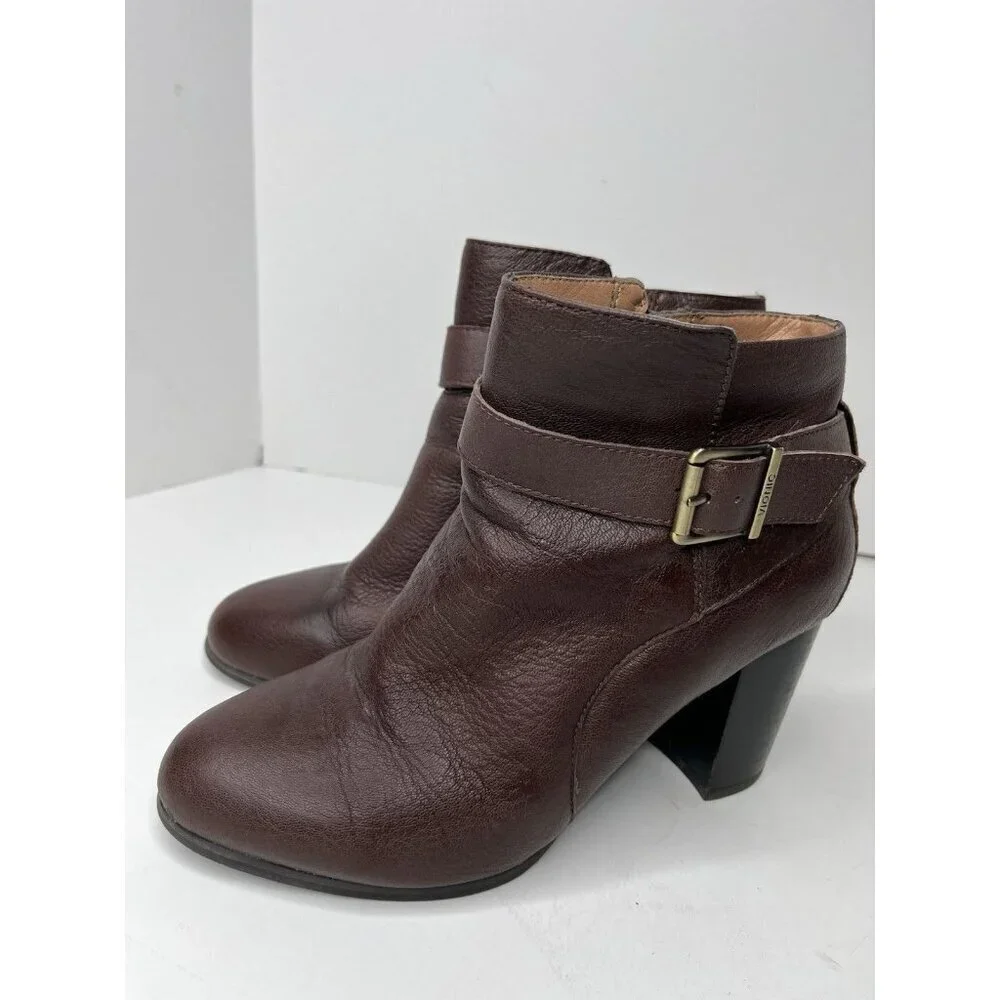 Vionic Womens Trinity Brown Alison Ankle Leather Bootie Side Zip Size 7.5 US